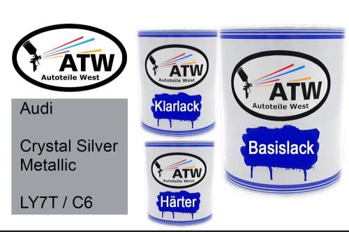 Audi, Crystal Silver Metallic, LY7T / C6: 1L Lackdose + 1L Klarlack + 500ml Härter - Set, von ATW Autoteile West.